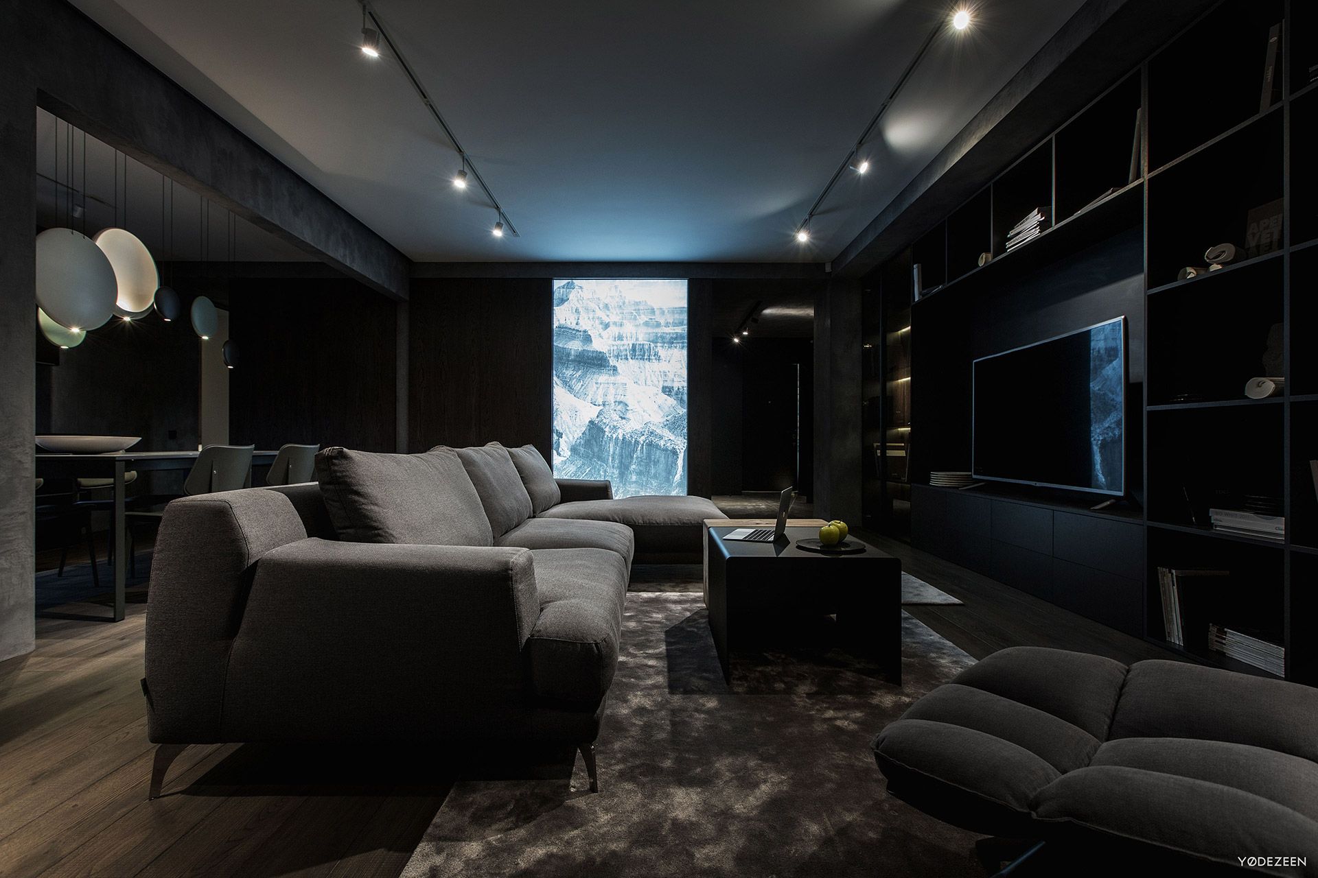 современная темная гостиная